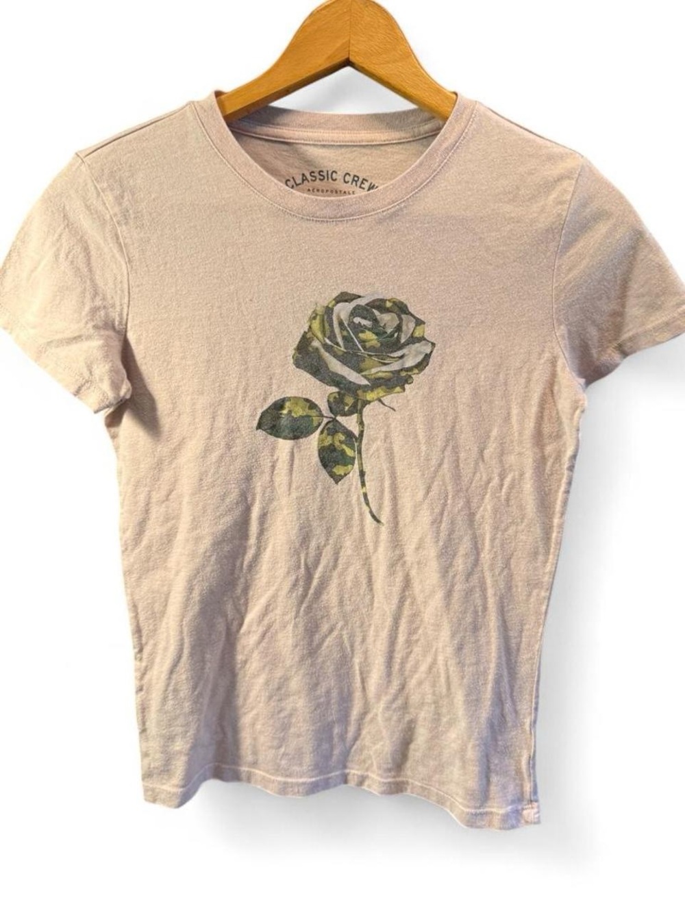 Aeropostale Light Pink Camo Rose Graphic Tee